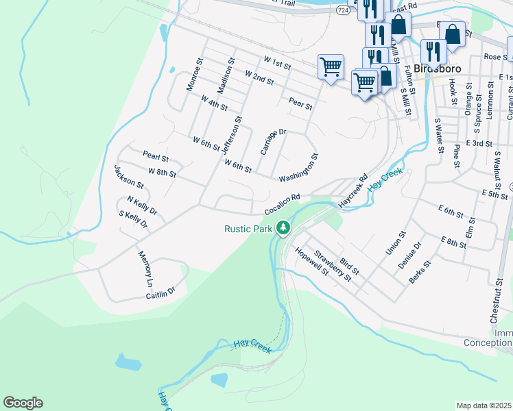 map of restaurants, bars, coffee shops, grocery stores, and more near 802 Liberty Place in Birdsboro