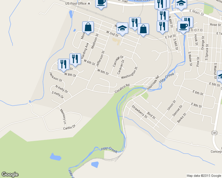 map of restaurants, bars, coffee shops, grocery stores, and more near 802 Liberty Place in Birdsboro