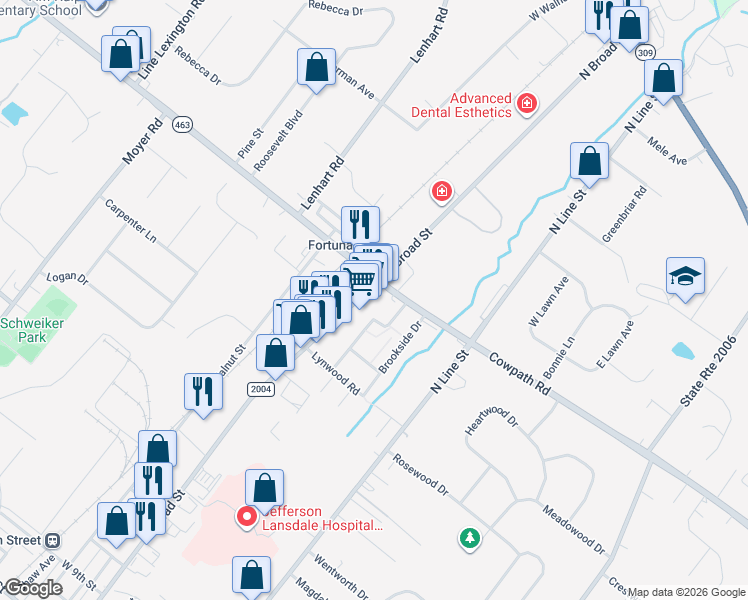 map of restaurants, bars, coffee shops, grocery stores, and more near 1856-1898 North Broad Street in Lansdale