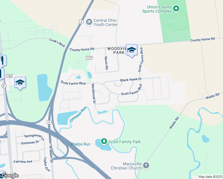 map of restaurants, bars, coffee shops, grocery stores, and more near 420 Scott Farms Boulevard in Marysville