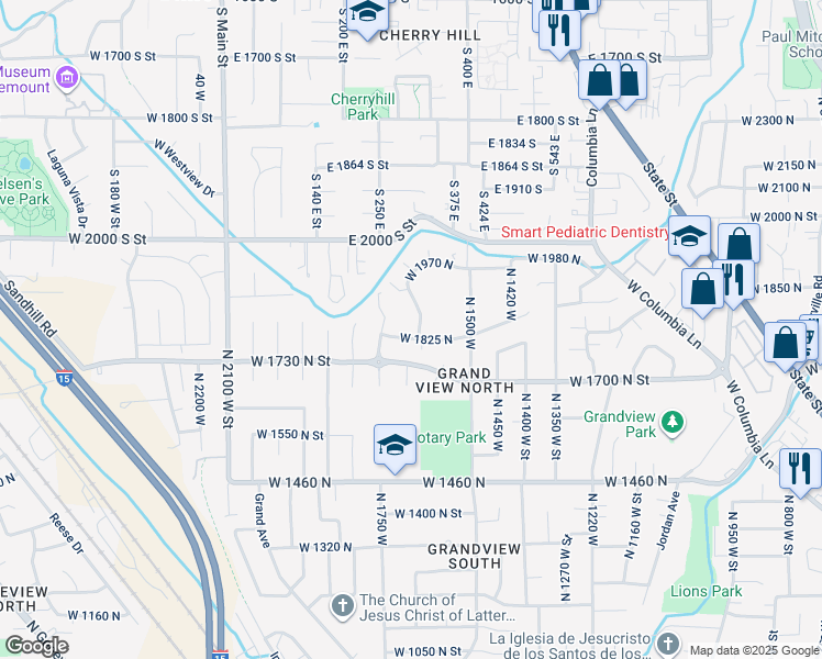 map of restaurants, bars, coffee shops, grocery stores, and more near 1658 West 1825 North in Provo