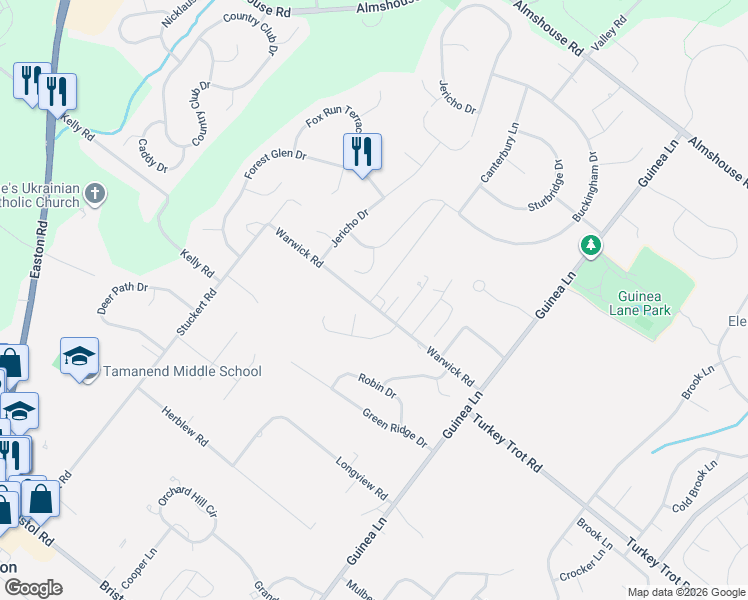 map of restaurants, bars, coffee shops, grocery stores, and more near 1803 Cedar Court in Warrington
