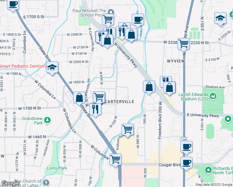 map of restaurants, bars, coffee shops, grocery stores, and more near in Provo