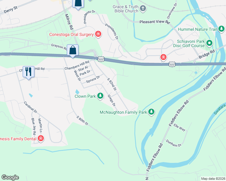 map of restaurants, bars, coffee shops, grocery stores, and more near 671 South 82nd Street in Harrisburg