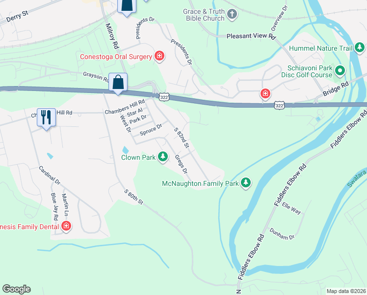 map of restaurants, bars, coffee shops, grocery stores, and more near 671 South 82nd Street in Harrisburg