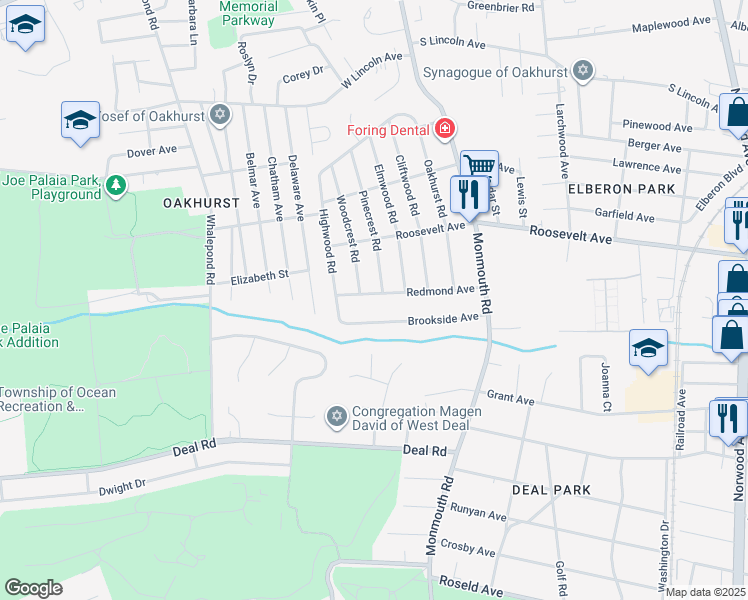 map of restaurants, bars, coffee shops, grocery stores, and more near 244 Pinecrest Road in Monmouth County
