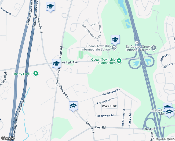 map of restaurants, bars, coffee shops, grocery stores, and more near 3 Enclave Way in Monmouth County