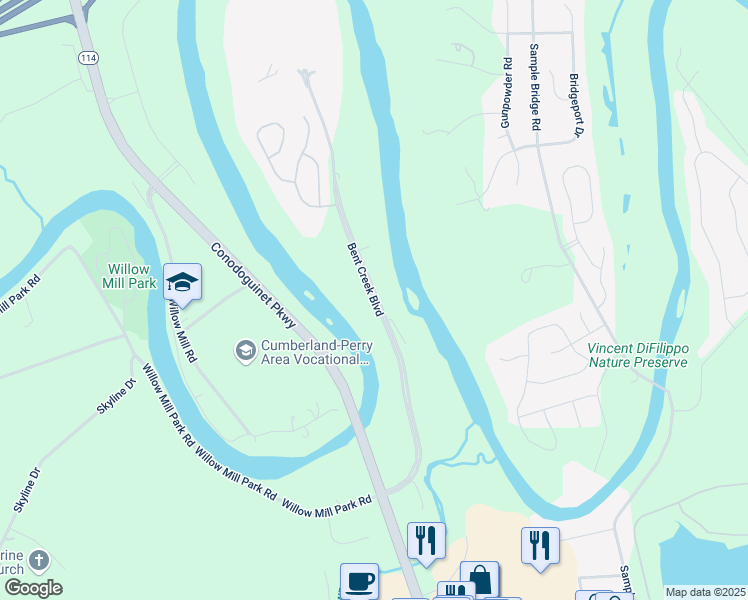 map of restaurants, bars, coffee shops, grocery stores, and more near 1405 Bent Creek Boulevard in Mechanicsburg