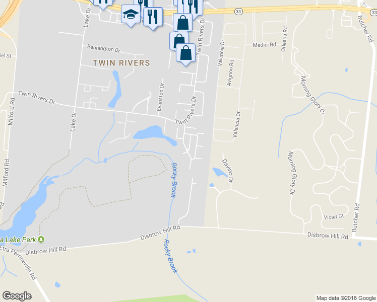 map of restaurants, bars, coffee shops, grocery stores, and more near 175 Howsington Place in East Windsor