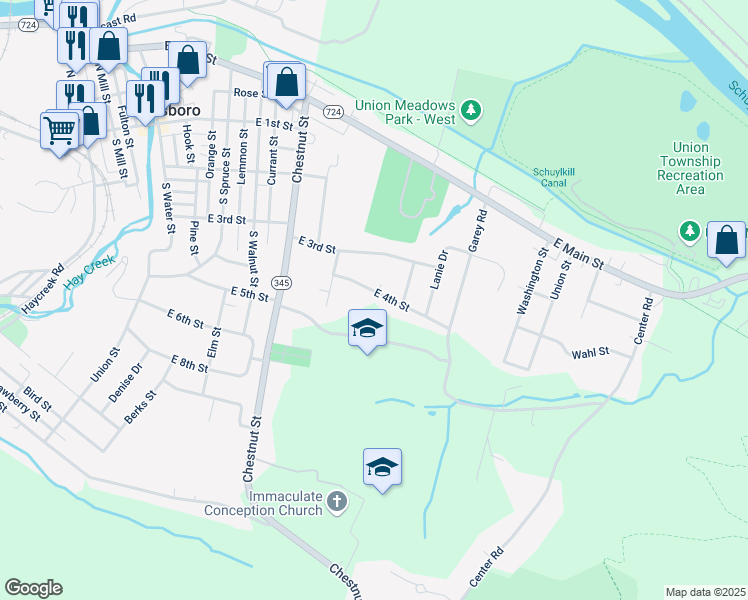 map of restaurants, bars, coffee shops, grocery stores, and more near 944 E 4th St in Birdsboro
