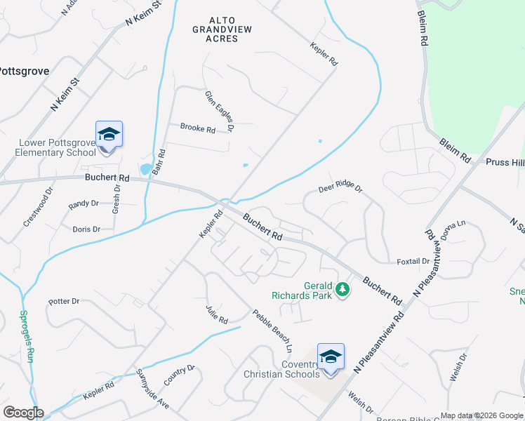 map of restaurants, bars, coffee shops, grocery stores, and more near 1865 Buchert Road in Pottstown