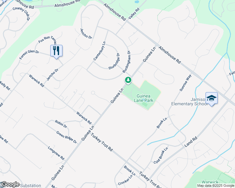 map of restaurants, bars, coffee shops, grocery stores, and more near 1980 Guinea Lane in Jamison