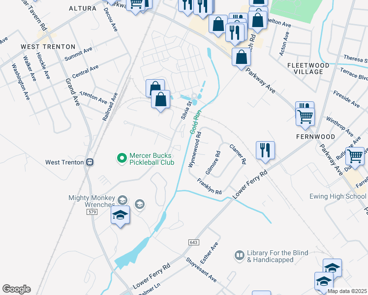 map of restaurants, bars, coffee shops, grocery stores, and more near 431 Silvia Street in Ewing Township