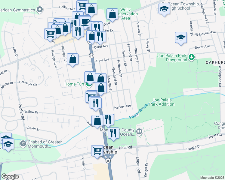 map of restaurants, bars, coffee shops, grocery stores, and more near 715 Talmadge Street in Monmouth County