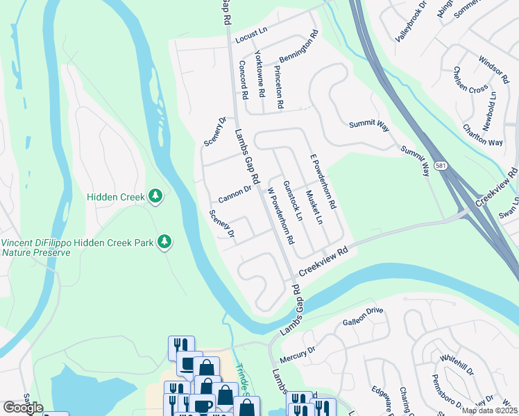 map of restaurants, bars, coffee shops, grocery stores, and more near 1147 Lambs Gap Road in Mechanicsburg