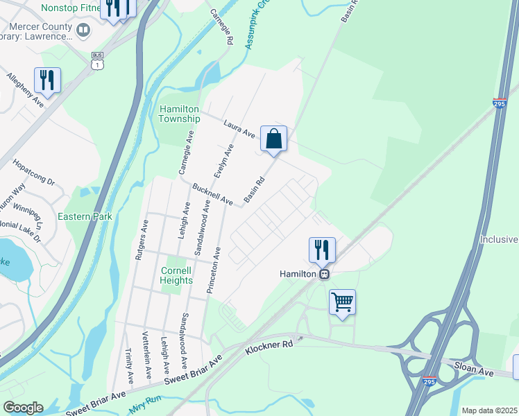 map of restaurants, bars, coffee shops, grocery stores, and more near Dakota Drive in Hamilton Township