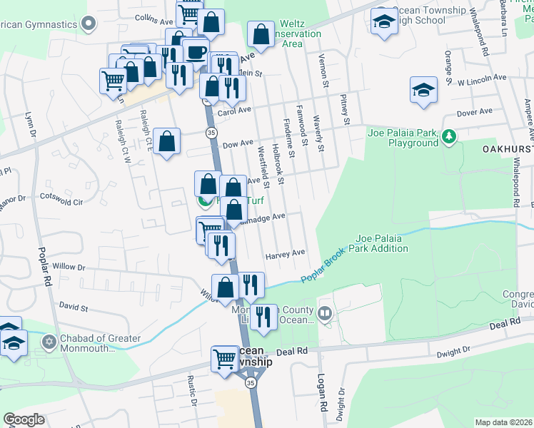 map of restaurants, bars, coffee shops, grocery stores, and more near 715 Talmadge Street in Monmouth County