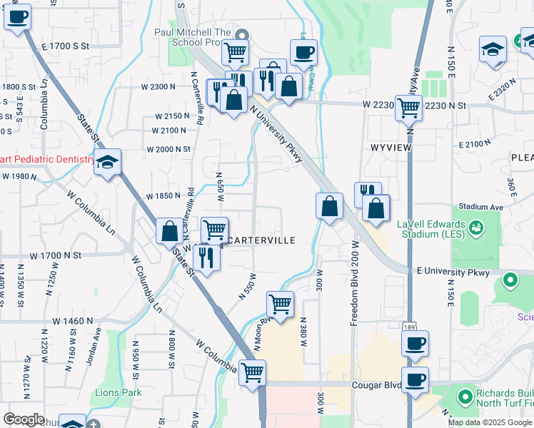 map of restaurants, bars, coffee shops, grocery stores, and more near in Provo