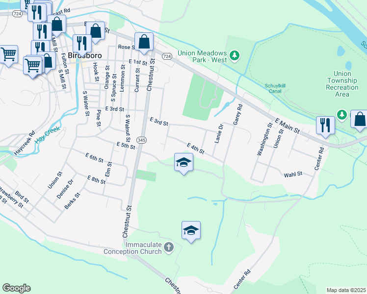 map of restaurants, bars, coffee shops, grocery stores, and more near 944 East 4th Street in Birdsboro