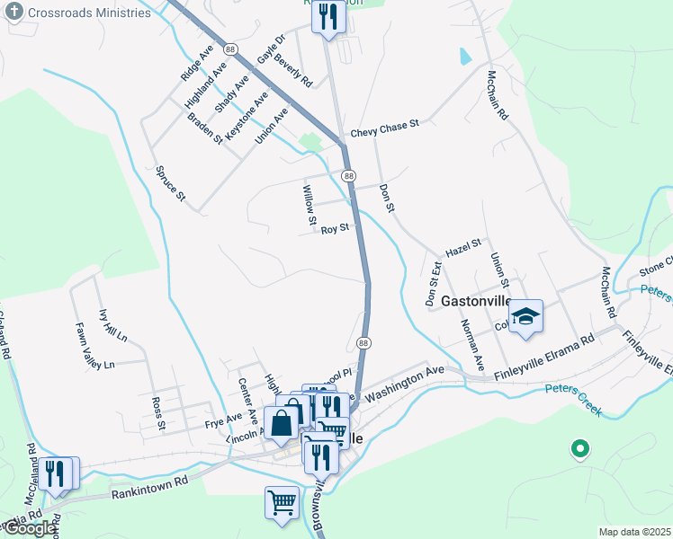 map of restaurants, bars, coffee shops, grocery stores, and more near 44 Hobbitt Lane in Finleyville