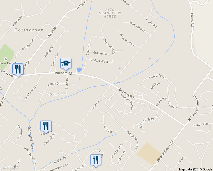 map of restaurants, bars, coffee shops, grocery stores, and more near 1197 Kepler Road in Pottstown