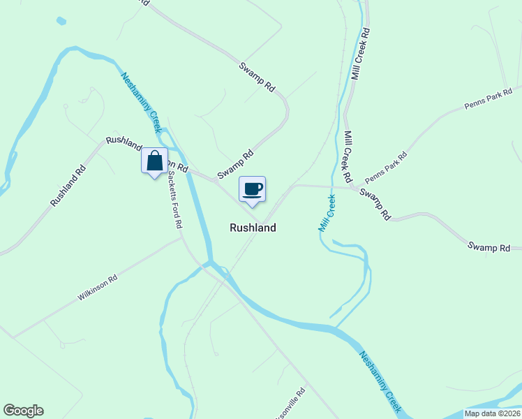 map of restaurants, bars, coffee shops, grocery stores, and more near in Rushland