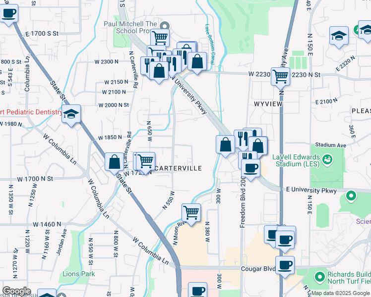 map of restaurants, bars, coffee shops, grocery stores, and more near in Provo