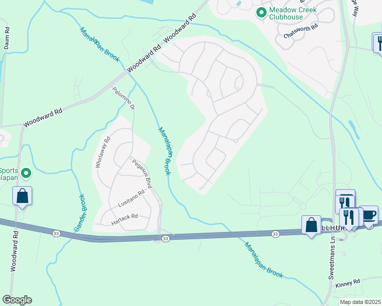 map of restaurants, bars, coffee shops, grocery stores, and more near 184 Wintergreen Drive in Manalapan Township