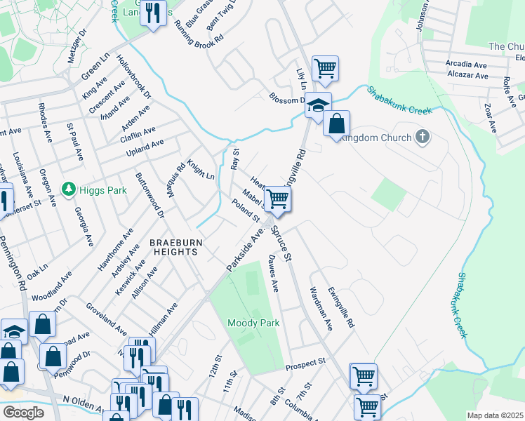 map of restaurants, bars, coffee shops, grocery stores, and more near 7 Mabel Street in Trenton