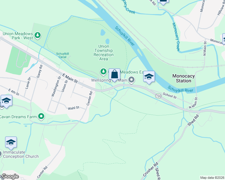 map of restaurants, bars, coffee shops, grocery stores, and more near 1338 East Main Street in Douglassville