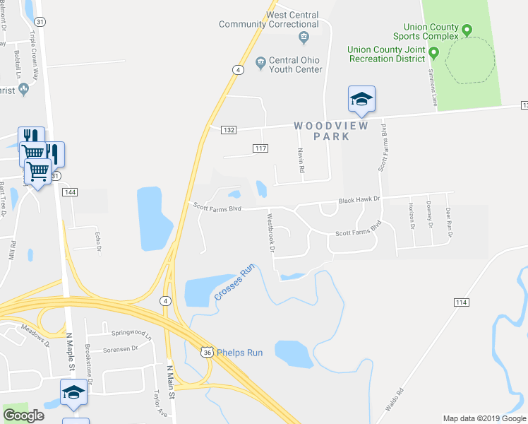 map of restaurants, bars, coffee shops, grocery stores, and more near 1497 Westbrook Drive in Marysville