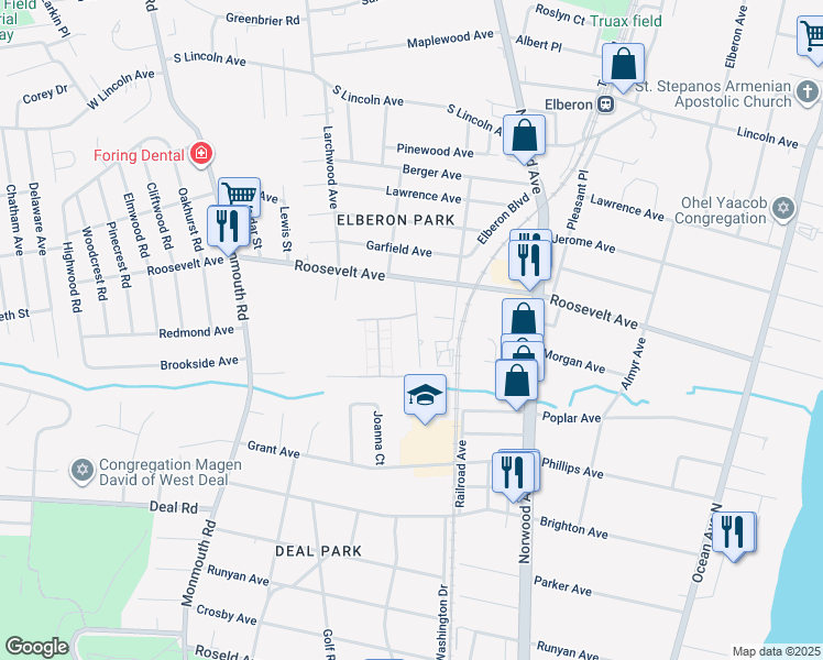 map of restaurants, bars, coffee shops, grocery stores, and more near 242 Overbrook Avenue in Ocean Township