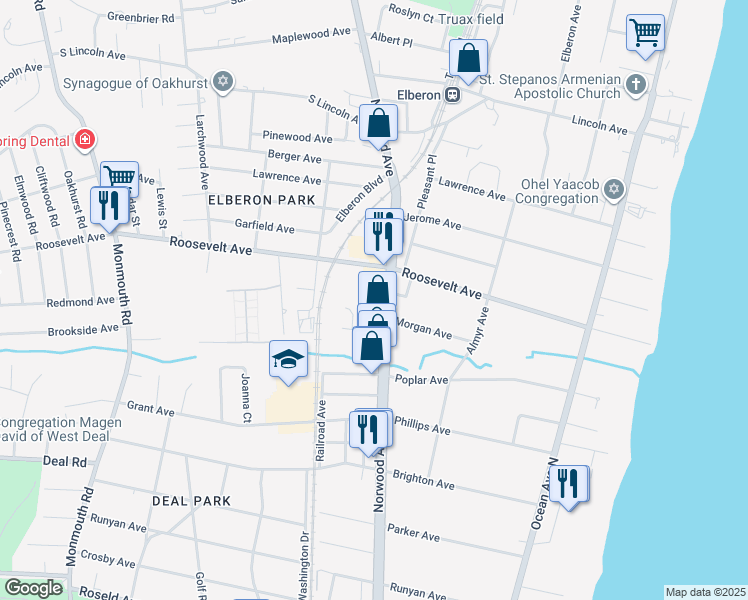 map of restaurants, bars, coffee shops, grocery stores, and more near 268-274 Norwood Avenue in Deal