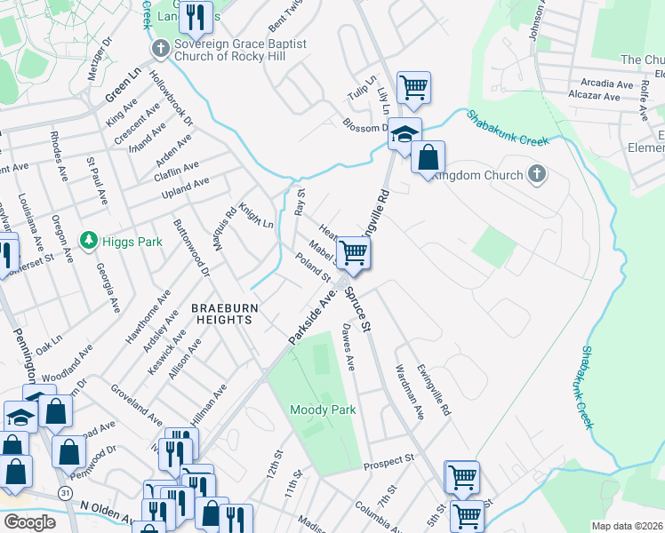 map of restaurants, bars, coffee shops, grocery stores, and more near 15 Mabel St in Trenton