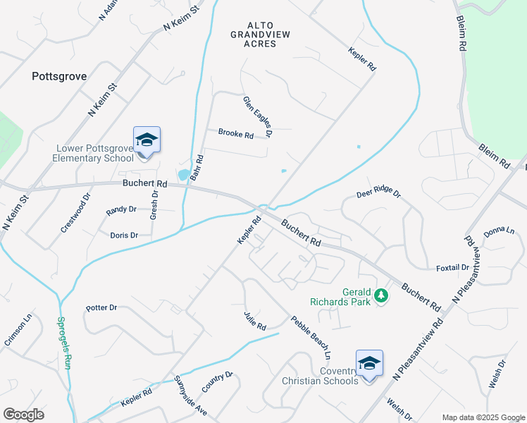 map of restaurants, bars, coffee shops, grocery stores, and more near Buchert Road & Kepler Road in Pottstown
