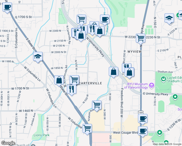 map of restaurants, bars, coffee shops, grocery stores, and more near in Provo