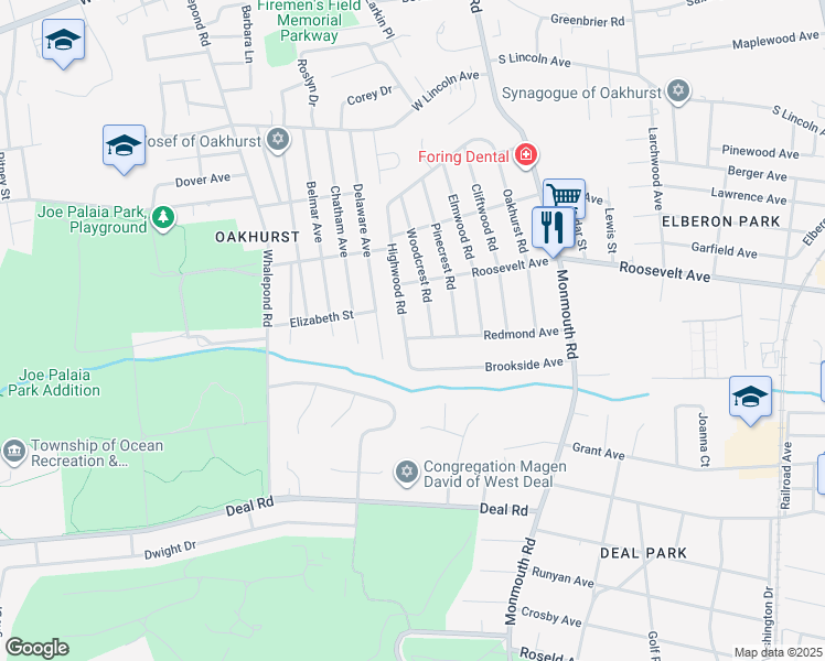 map of restaurants, bars, coffee shops, grocery stores, and more near 459 Redmond Avenue in Monmouth County