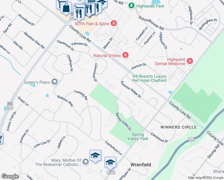 map of restaurants, bars, coffee shops, grocery stores, and more near 105 Beacon Ct in Lansdale