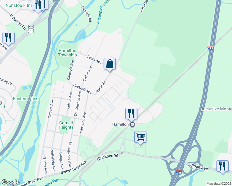 map of restaurants, bars, coffee shops, grocery stores, and more near 1047 Halifax Place in Trenton