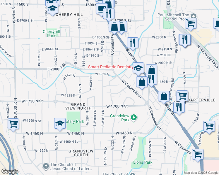 map of restaurants, bars, coffee shops, grocery stores, and more near 1287 1870 North in Provo