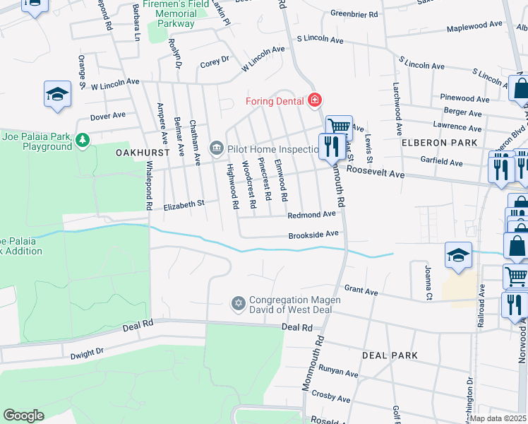 map of restaurants, bars, coffee shops, grocery stores, and more near 244 Pinecrest Road in Monmouth County