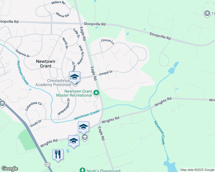 map of restaurants, bars, coffee shops, grocery stores, and more near 5 Amy Circle in Newtown
