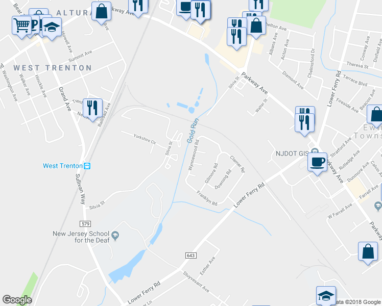 map of restaurants, bars, coffee shops, grocery stores, and more near 302 Wynnewood Road in Ewing Township
