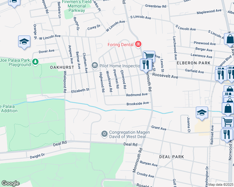 map of restaurants, bars, coffee shops, grocery stores, and more near 244 Pinecrest Road in Monmouth County