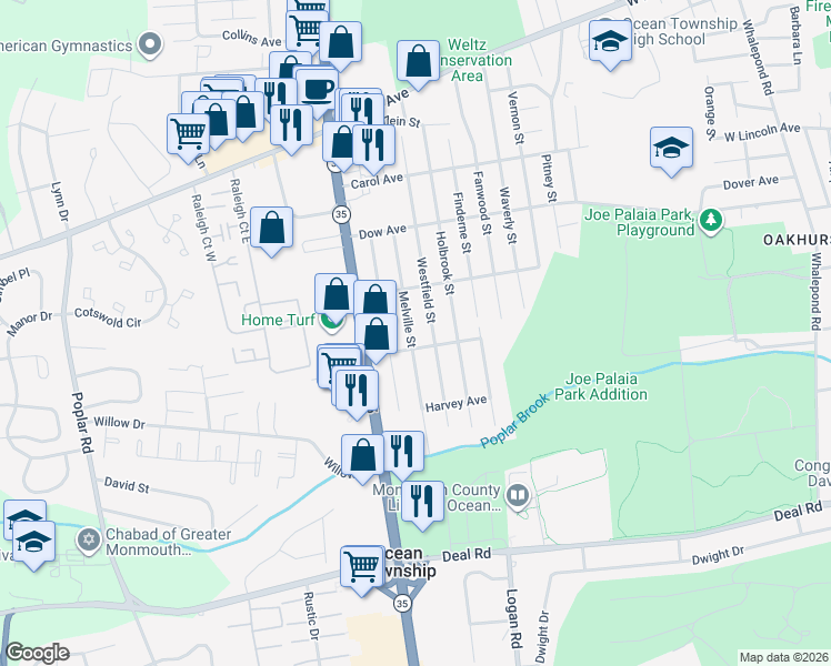 map of restaurants, bars, coffee shops, grocery stores, and more near 715 Talmadge Street in Monmouth County
