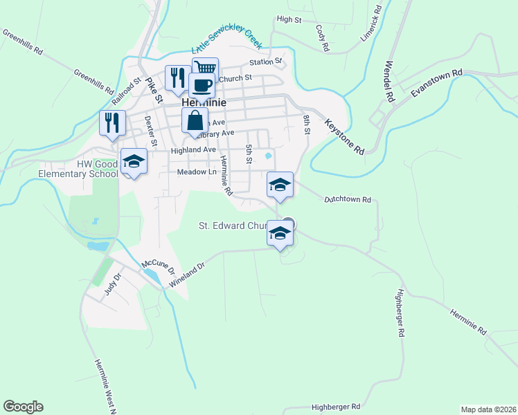map of restaurants, bars, coffee shops, grocery stores, and more near 773 Herminie Rd in Herminie