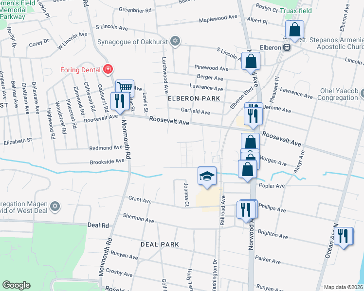 map of restaurants, bars, coffee shops, grocery stores, and more near 95 Skinner Drive in Ocean Township