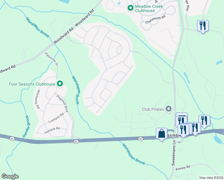 map of restaurants, bars, coffee shops, grocery stores, and more near 9 Comtois Road in Manalapan Township