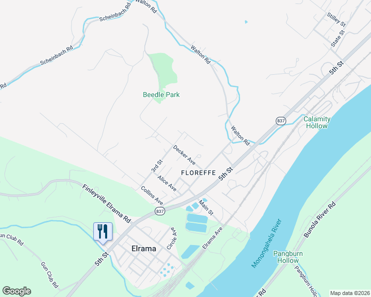 map of restaurants, bars, coffee shops, grocery stores, and more near 1300 Decker Ave in Clairton