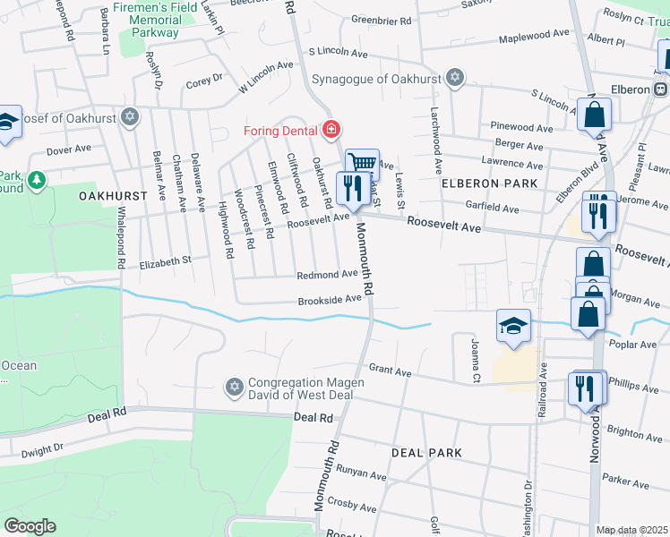 map of restaurants, bars, coffee shops, grocery stores, and more near 407 Redmond Avenue in Monmouth County